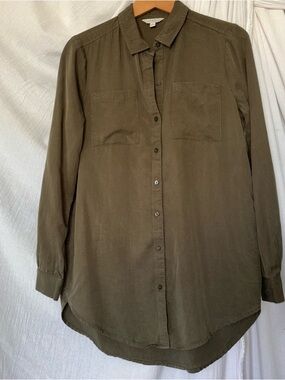 Lucky Brand Olive Green Button-Down Tunic Shirt